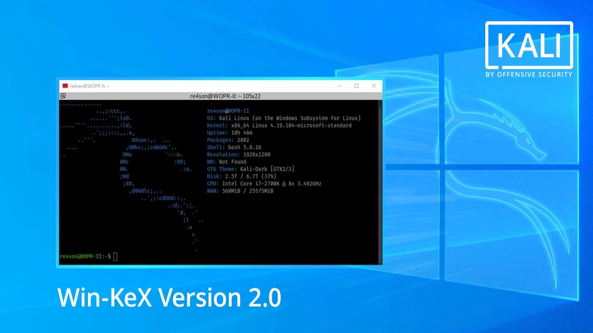 WSL 2 で実行される Kali Linux 用に Win-KeX バージョン 2.0 がリリースされました